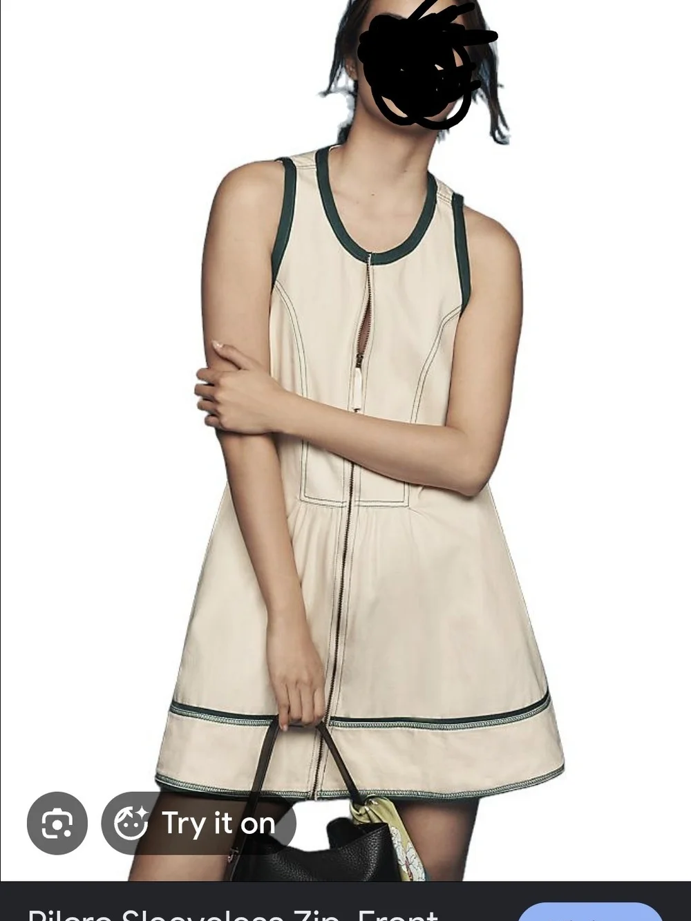 Pilcro / Anthropolige Cream A-Line Sleeveless Dress with Green Trim - Picture 5 of 6